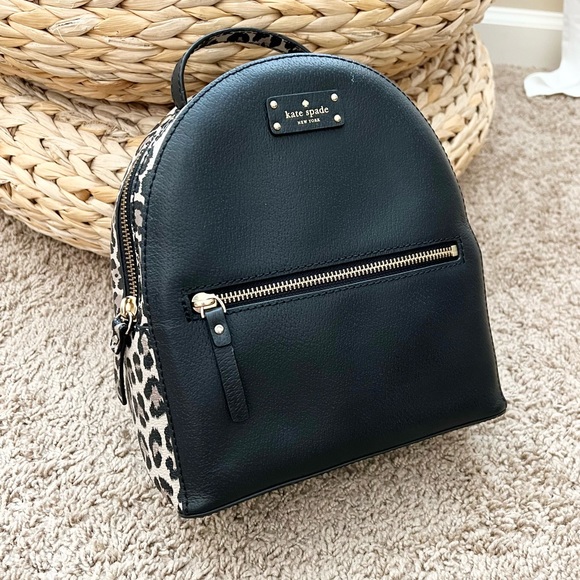 Kate Spade leopard print and black leather backpack main image 8